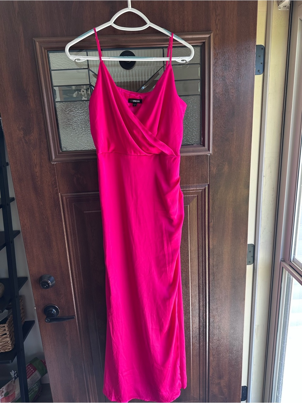 Express Slip Satin Midi Dress Pink, Side Slit Size Medium, American Love Story